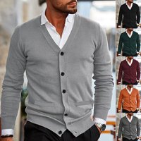 Cárdigan de punto con cuello en V para hombre – Suéter ajustado de manga larga (M-5XL) – Imprescindible para otoño/invierno