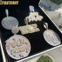 Letter Self Made Pendant Necklace Iced Out Bling 5A Zircon CZ Heavy Chunky Round Badge Charm Fashion Hip Hop Jewelry