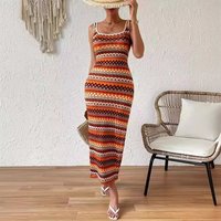 Clothing Personality Street Fashion Casual Striped Sleeveless Square Neck Dress
