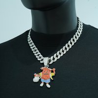 Unisex New Hot Selling Cartoon Character Holding A Purse Full Of Diamond Pendant Necklace Personality Hip Hop Necklace
