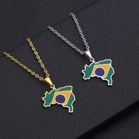 hot sale Brazil map pendant stainless steel necklace dripping oil map geometric ethnic style jewelry