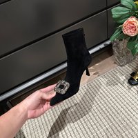 French Style Pointed Toe Short Rhinestone Square Buckle Slim Elastic Boots 2025 Autumn Winter