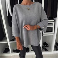 Clothing Solid Round Neck Mid Sleeve Knitted Casual Tops