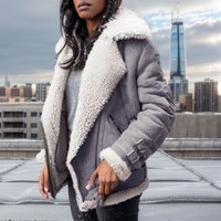 Faux Suede Fleece Lined Jacket Turn Down Collar Winter Coats Oversized Long Sleeve Outerwear Black Brick Red Gray