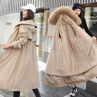 Clothing cotton jacket long loose embroidery detachable style plus velvet workwear cotton padded jacket thickened coat