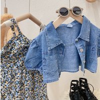 Kids Clothing Girls Fashion Denim Tops Coat Floral Suspender Dress Two piece Set