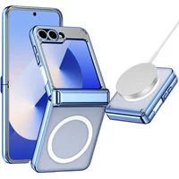 Electroplate Hinge Protective Wireless Charging Phone Case For Samsung Galaxy Z Flip 6 5 4 3 Flip6 Flip5 Flip4 Magnetic Cover