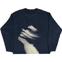 Dark Aesthetic High Street Knit Sweater – Oversized Pullover Contrast Detailing Drop Shoulder Long Sleeve Gothic Inspired Graphic Print