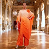 Women's Plus Size Two-Piece Set Gradient Loose Top Wide Leg Pleated Pants Drawstring Fashion Clothing