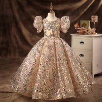 Kid’s Clothing Champagne color princess dress girl tutu skirt children little host flower girl wedding little girl piano playing dress