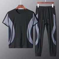 Men's Clohting Fashionable Elastic Thin Sportswear Men's Suit Cool One Set Men's Versatile Classic Summer Nine-point Trousers