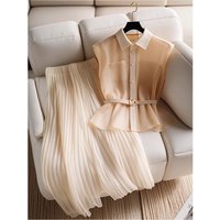 Women's Clothing High End Temperament New Commuting Casual Style Apricot Shirt Apricot Skirt One Piece Suit For Women