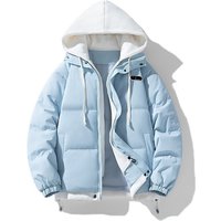 Men's Winter Hooded Padded Jacket Thickened Warm Short Puffer Casual Loose Solid Color Cotton Coats for Couples