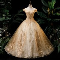Women's Clothing Evening Dress Female Solo Performance Puffy Skirt Long Annual Meeting Host Golden Dress