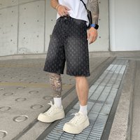  Vintage Jacquard Denim Shorts Loose Fit High Street Casual Summer Shorts 