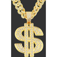 Hip Hop Big Dollar Pendant Necklace 13mm Miami Cuban Link Choker Chain Necklaces Bling Bling Charm Statement Jewellery