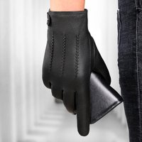 Genuine leather gloves autumn winter warm plus velvet thick driving cycling simple business handsome deerskin sheepskin trend