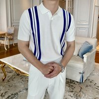 Clothing Striped Ice Silk Short Sleeve Polo Shirt Lightweight Breathable Casual All match Knitted Half Sleeve Thin Top Trend