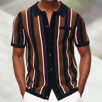 Men's Short Sleeve Knitted Stripe Polo Shirt
