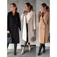 Autumn and winter fashionable simple long-sleeved double-breasted woolen coat for women