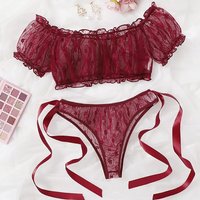 Cross-Border European American Plus Size Off-Shoulder Tube Top Sexy Lingerie Lace Pure Desire Bra And Panties Two-Piece