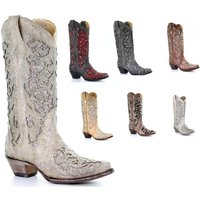 Women's Shoes Cowboy Boots Shoes Retro Pointed Toe Shoes Embroidered Ethnic Style High Top Solid Color Thick Heel Large Size Fashion Boots