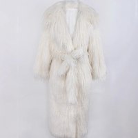 Luxury Vegan Shearling Coat – Belted Longline Faux Fur Blazer Notched Lapel Plus Winter Coat