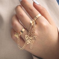 Fringe Finger Plain Butterfly Pendant Chain Opening Adjustable Ring