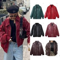Women's PU Leather Jacket – Oversized Biker Style Coat With Loose Fit (Black, Red, Green, Dark Brown, Wine Red, Reddish Brown, S-XL)