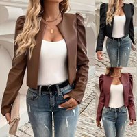 Women's Faux Leather Biker Jacket – Slim-Fit Cropped Motorcycle Style (S-XL, Black/Burgundy/Dark Brown, Edgy Streetwear Essential)