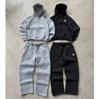 Unisex Embroidered Zip-up Tracksuit Set, High-street Hip-hop Style Sweatshirt Set