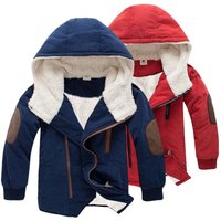 Foreign Trade Boy Cotton Coat Children's Medium And Large Children Lamb Thickened Velvet Hooded Medium And Long Cotton Coat