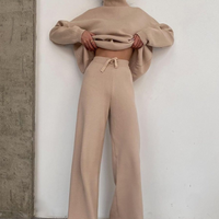 Clothing Knitted Lace Up Fashion Casual Suit Two piece Set