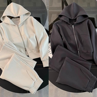Clothing Casual Sports Suit Autumn Fashionable Stylish Zipper Sweatshirt Wide Leg Pants Two Pieces
