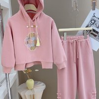 Girls‘ fashionable western-style suit Spring 2024 national style heavy industry embroidery button hooded sweater