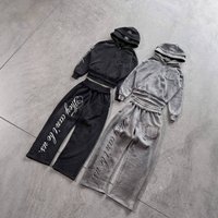 Streetwear Set – Distressed Zip-Up Hoodie & Stretchy Low-Rise Pants, Harajuku Fashion Outfit