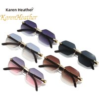 Trendy Frameless Metal Sunglasses Polygonal Small Frame European American Style Casual Glasses For Men And Women