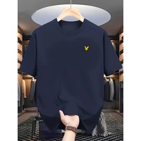 100% Pure Cotton Men's Summer Fashion Short Sleeved Eagle Print Casual Slim Fit Versatile T-shirt Top