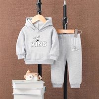 "Royal Crown Print Hooded Fleece Tracksuit Set Soft Polyester Long Sleeve Top & Pants Winter Spring Fall Outfit"