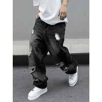 Clothing American Retro Denim Jeans Style Washed Loose Fit Casual Straight Leg Wide Leg
