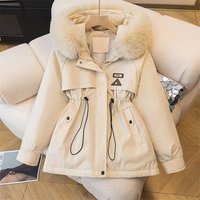 Clothing waist slimming hooded large fur collar plus velvet cotton mid length jacket cotton coat