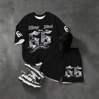 Korean Streetwear Set – Minimalist Letter Print T Shirt & Breathable Shorts Casual Cool