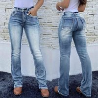 Clothing Retro Embroidered Patchwork Flared Denim Trousers Stretch Pocket Washed Look Formal & Casual