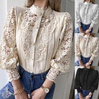 Women's lace sexy stand-up collar long-sleeved shirt for women