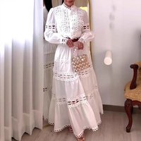 Clothing Lace Splicing Hollow Lantern Sleeve Tops High Waist Hollow Lace Long Skirt