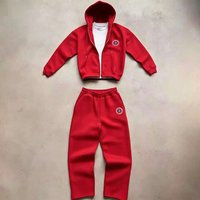 Hip Hop Zip Up Hooded Cardigan Loose Fit Printed Casual Sportswear Set Street Style European American Cross Border