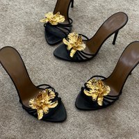 Spring/Summer Ultra High Heel Sandals - Metallic Flower Stiletto Open-Toe Mules For Women, Elegant & Sexy