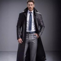 Plus Long PU Leather Jacket Notch Lapel Overcoat Extended Sizes 5XL