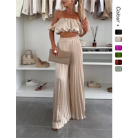 Clothing Solid Temperament Tube Top Pleated Trousers Suit