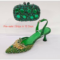 【Pre sale Ships 15 Days】 Shoes Spring Summer Crystal Rhinestone High Heeled Sandals Bags Gemstone High Heels Single Shoes